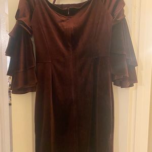 Tahari ASL Burgundy Velvet Ruffle Sleeve Cocktail Dress